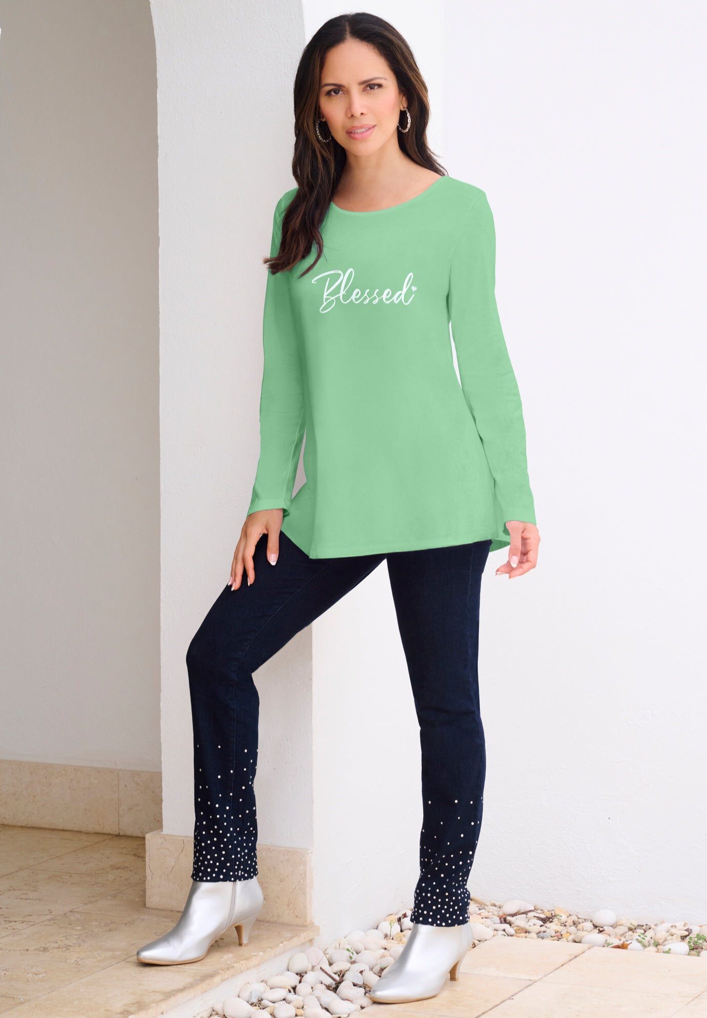Travel Graphic Long Sleeve Tee, MINT BLESSED, hi-res image number 0