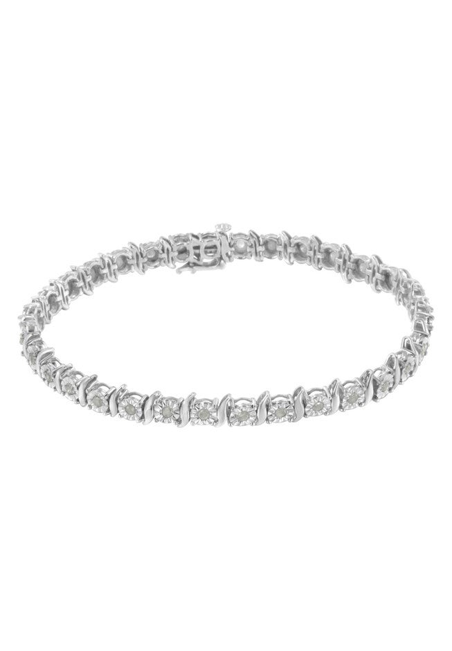 Sterling Silver Diamond Scurve Link Miracleset Tennis Bracelet 7 inches, , on-hover image number null