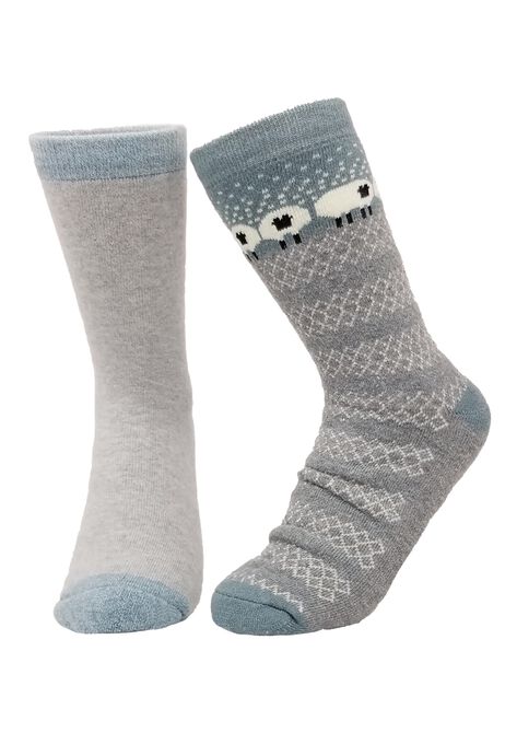 2 Pr Super Soft Polyester Thermal Insulated Socks, GREY SHEEP GREY, hi-res image number null