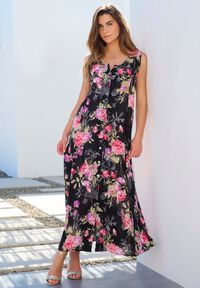 long sleeve long flowy dress FARM Rio Women's Berry Garden Dress - Black - Size XXS