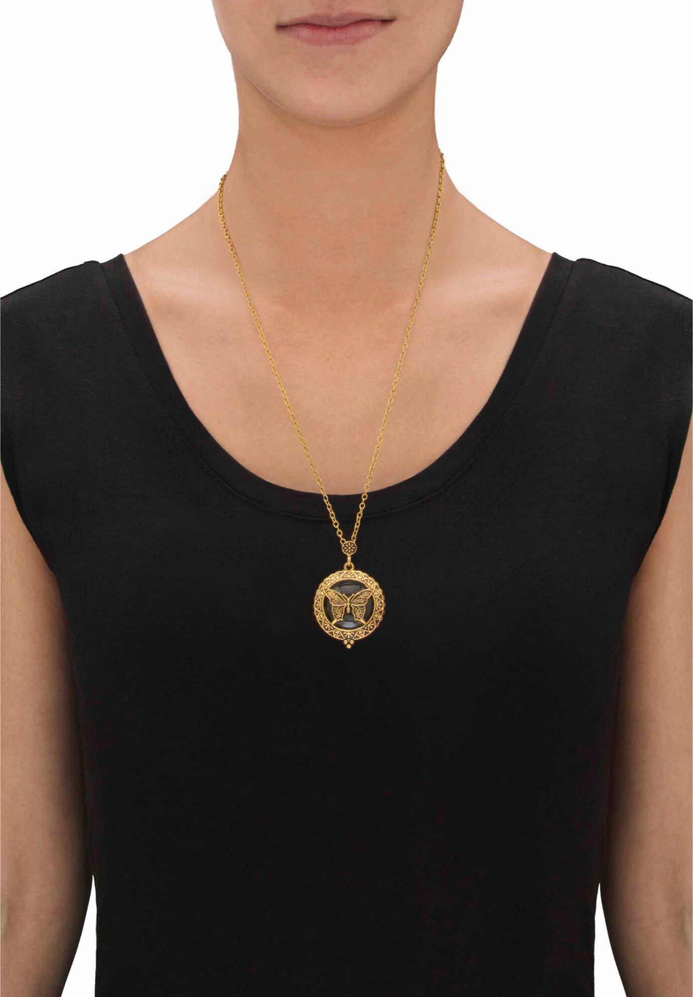 Goldtone Antiqued Butterfly Pendant with 24 inches Chain, , alternate image number 2