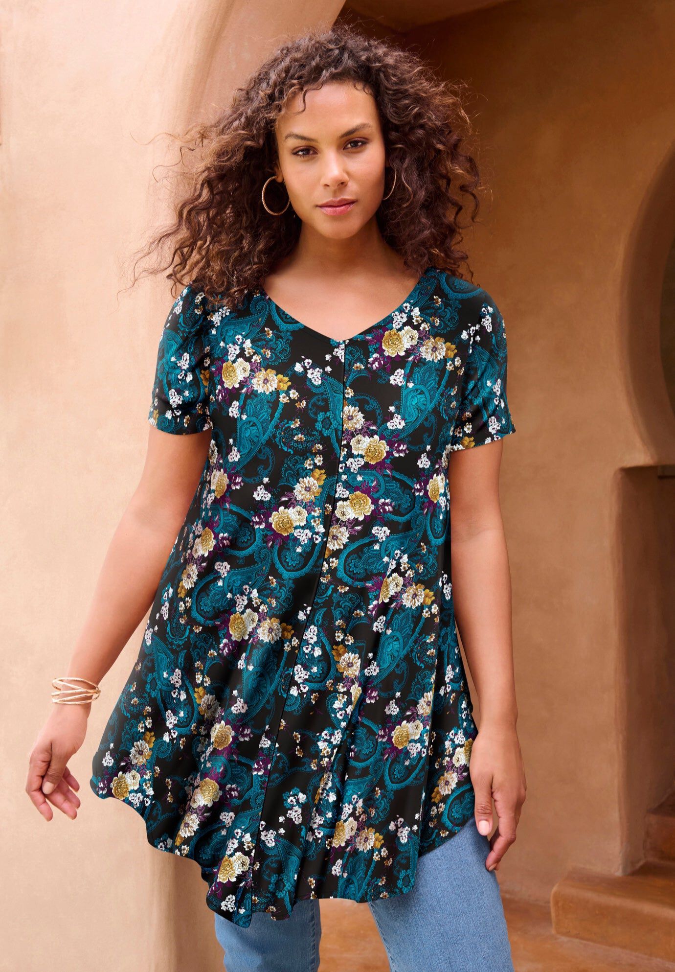Plus Size Ultra Drape V-Neck Swing Tunic Top