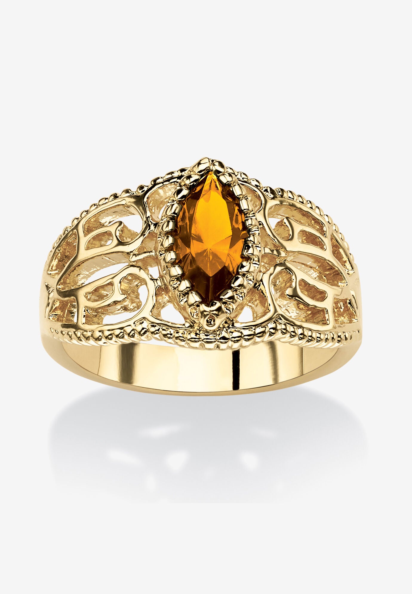 Simulated Birthstone Gold-Plated Filigree Ring, NOVEMBER, hi-res image number 0