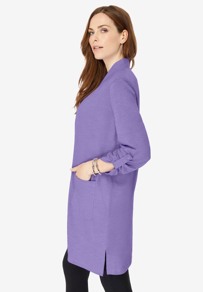 Open-Front Slub Cardigan, , alternate image number 2