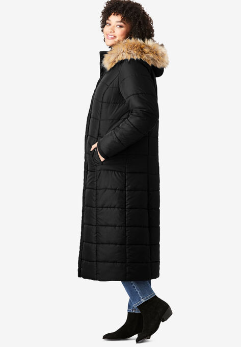 Maxi-Length Puffer Jacket with Hood, , alternate image number null