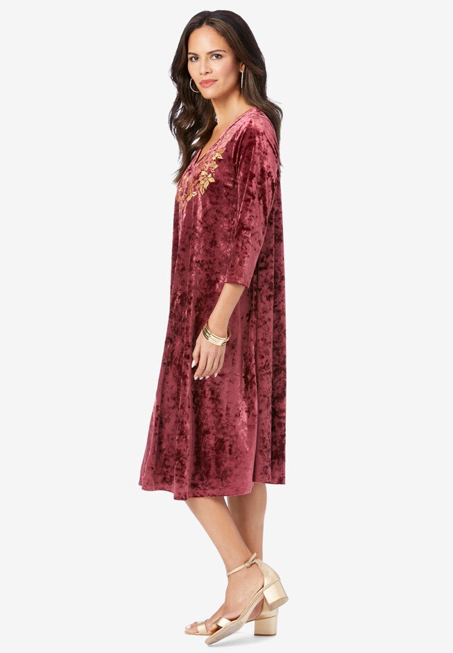 Embroidered V-Neck Knit Dress, , alternate image number null