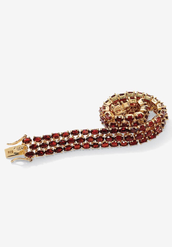 Gold & Silver Tennis Bracelet with Oval Garnet, GOLD, hi-res image number 0