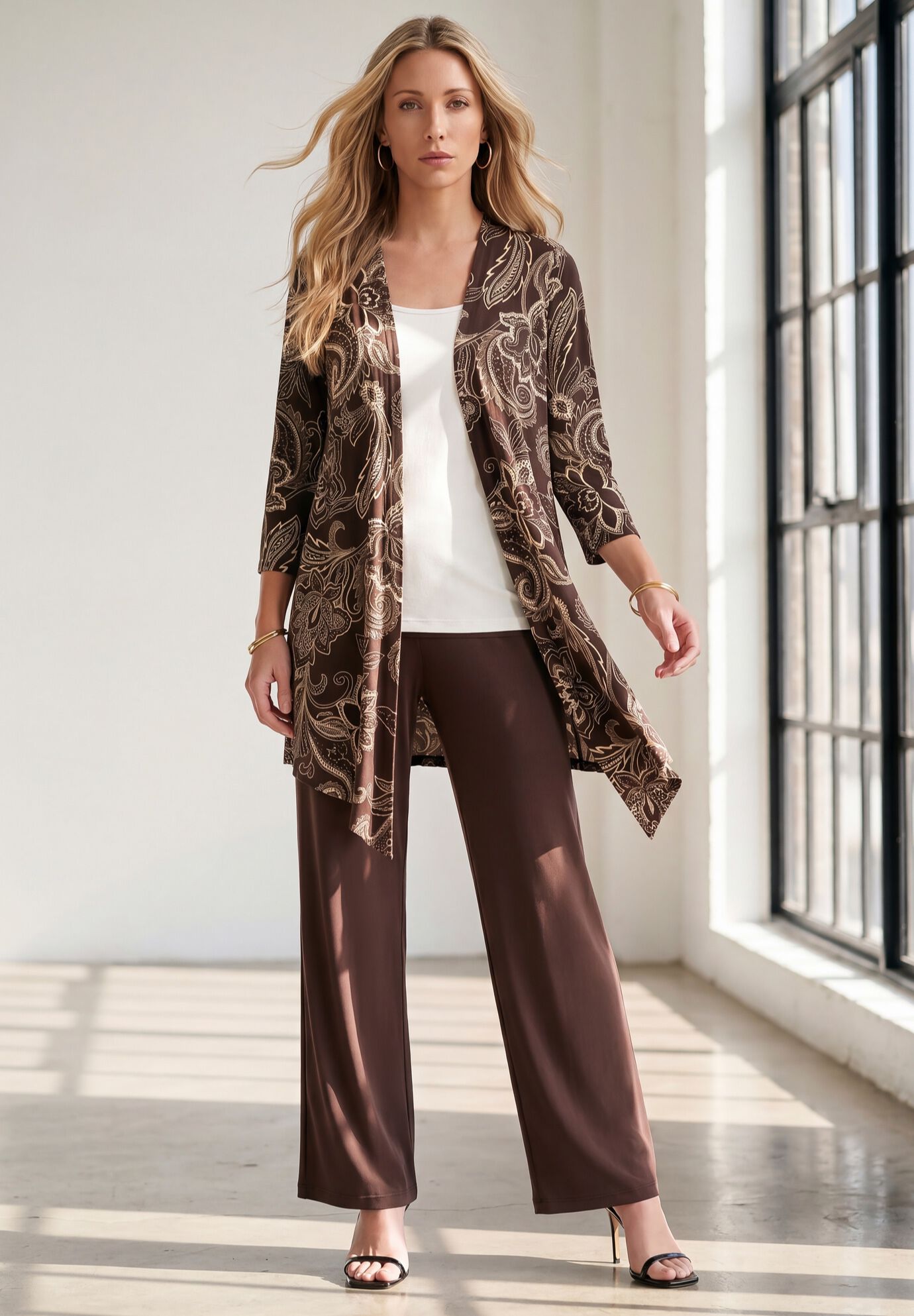 Ultra Drape Cardigan, CHOCOLATE PAISLEY STENCIL, hi-res image number 0