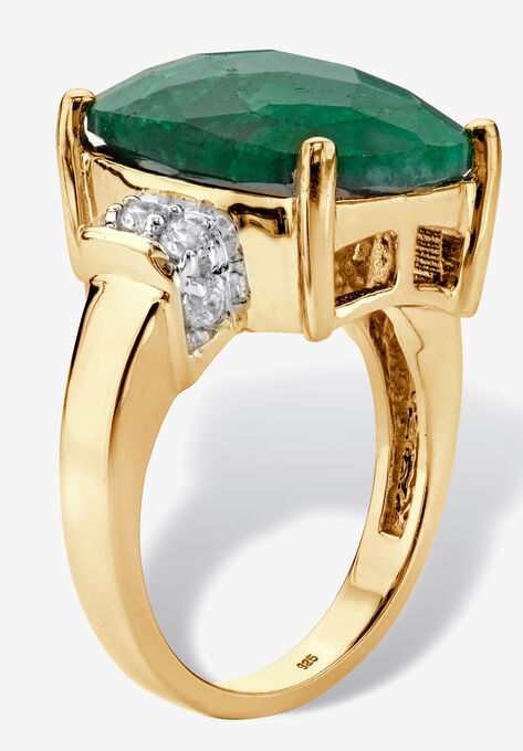 Yellow Gold Over Sterling Silver Emerald And Genuine Tanzanite Ring, , on-hover image number null