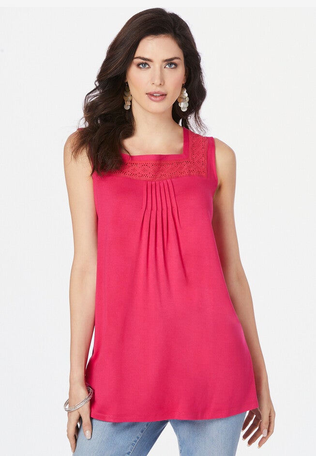 Eyelet Square-Neck Tank, PINK BURST, hi-res image number 0
