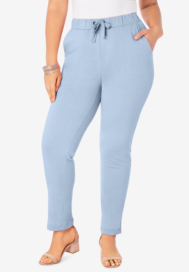 Straight-Leg French Terry Pant with Drawstring, PALE BLUE, hi-res image number 0