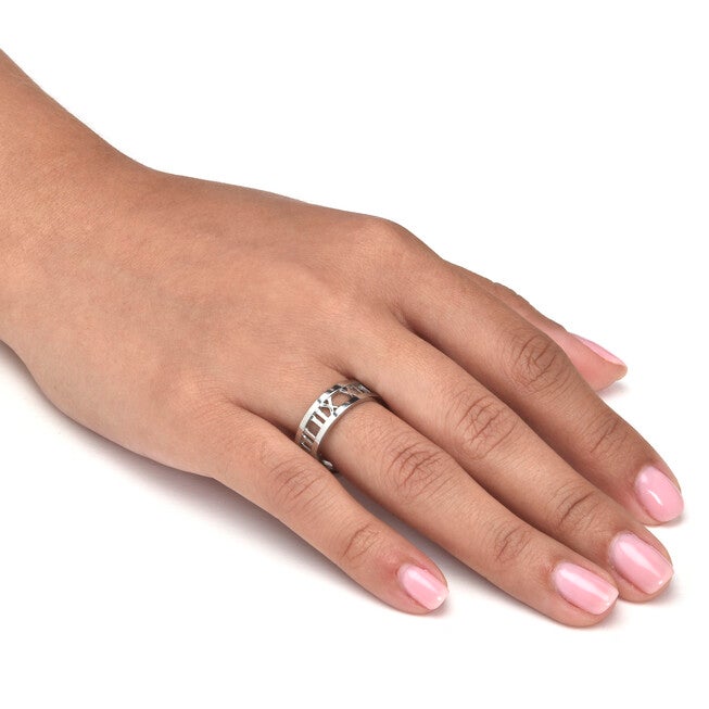 Roman Numeral Stainless Steel Ring, SILVER, alternate image number 2