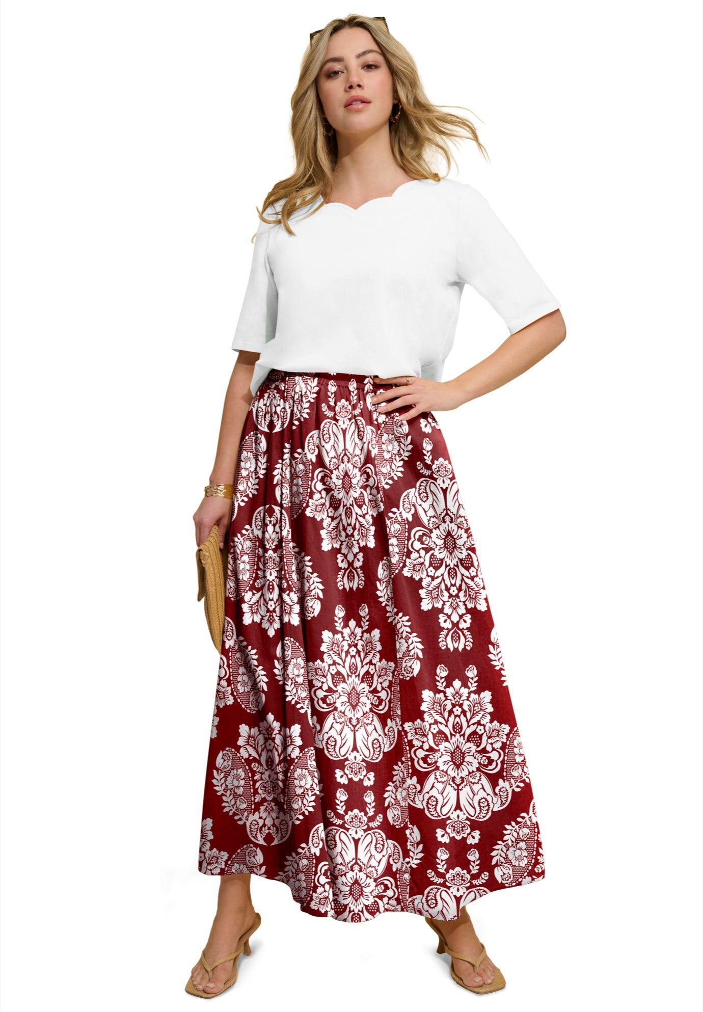 Plus Size Cotton Pull-On Maxi Skirt