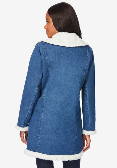 Sherpa-Lined Denim Wrap Jacket, , on-hover image number null
