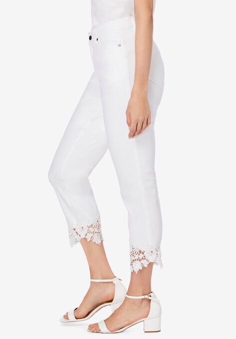 Lace Hem Crop Flare Jean, , alternate image number null