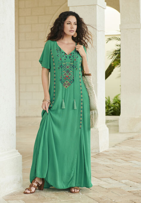 A-Line Embroidered Crinkle Maxi, , alternate image number null