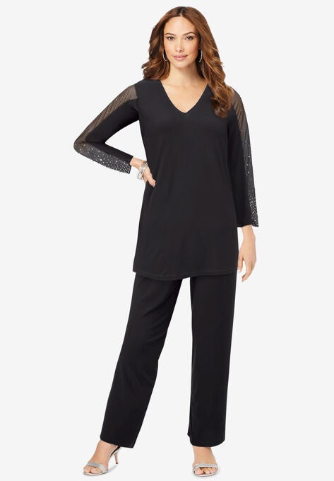 Ultrasmooth® Fabric Embellished Pant Set, BLACK OMBRE EMBELLISHMENT, hi-res image number null