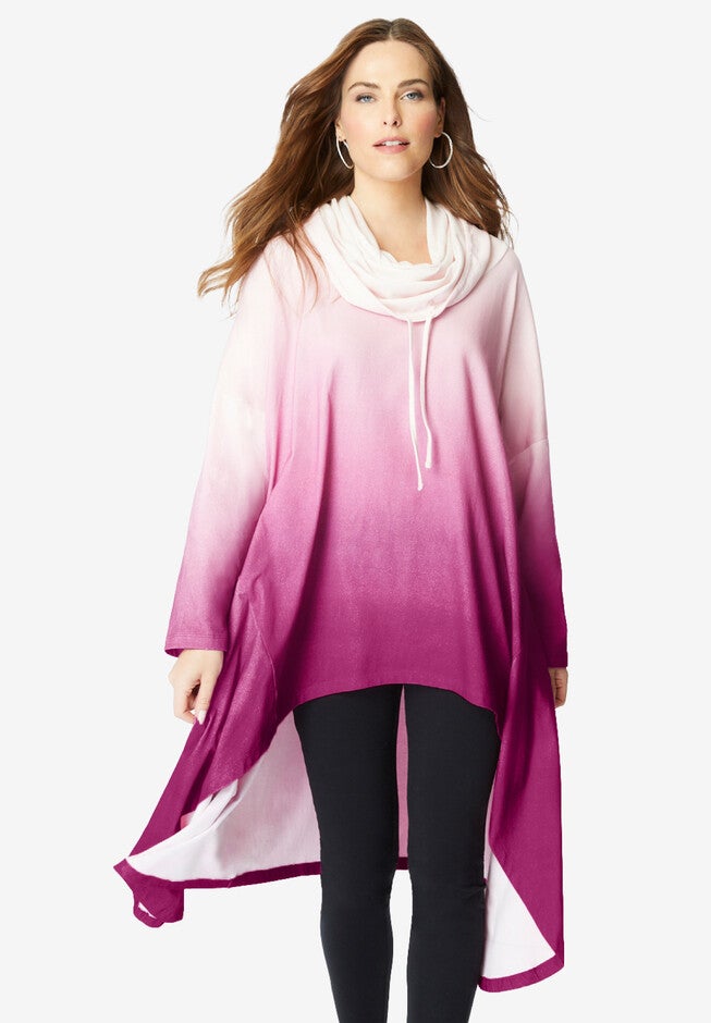 Drawstring Cowl-Neck Ultra Femme Tunic, RASPBERRY DIP DYE, hi-res image number null
