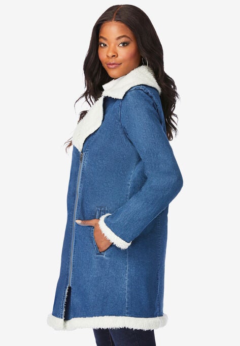 Sherpa-Lined Denim Wrap Jacket, , alternate image number null