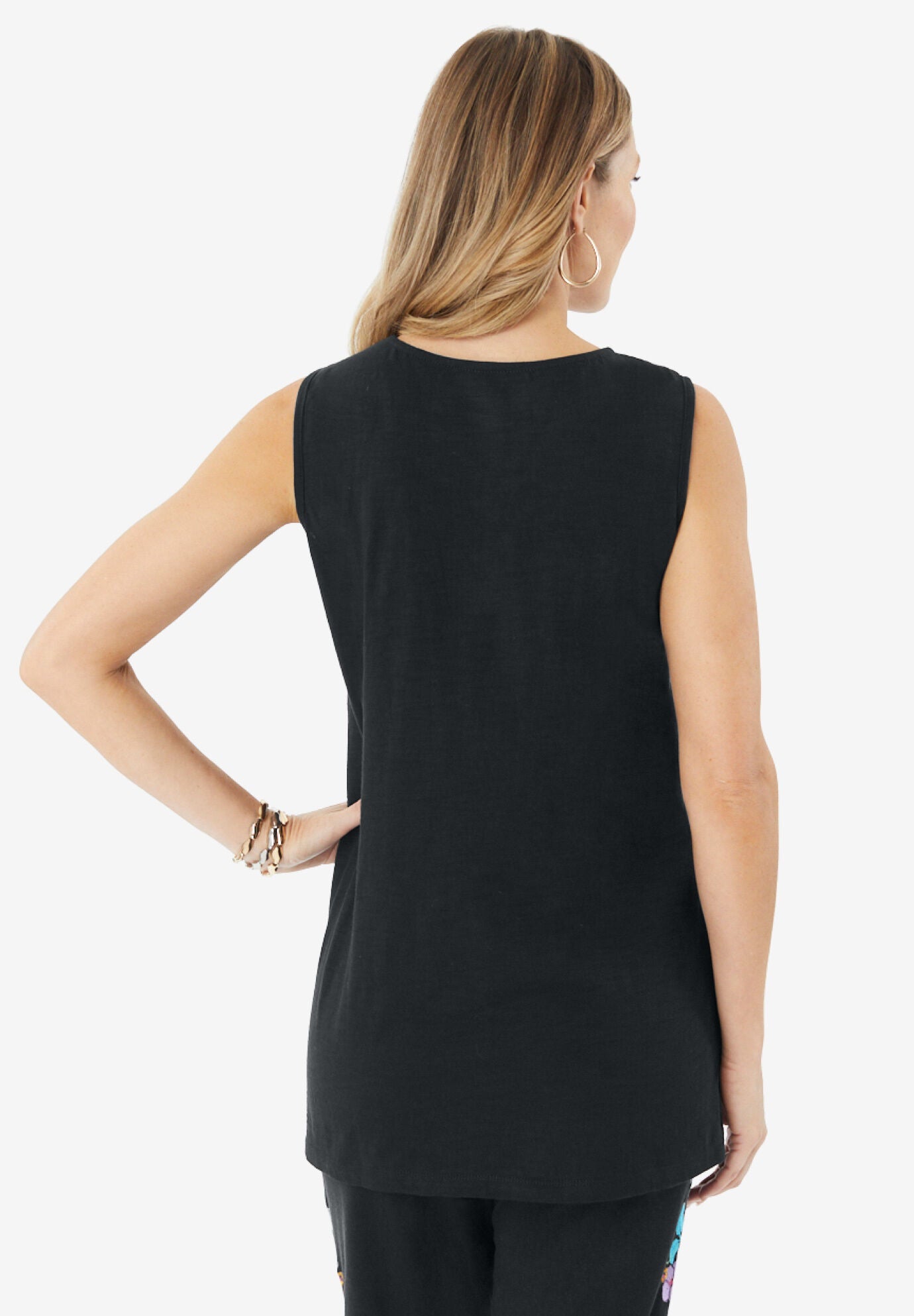 Embroidered Crisscross V-Neck Tank, , on-hover image number 1