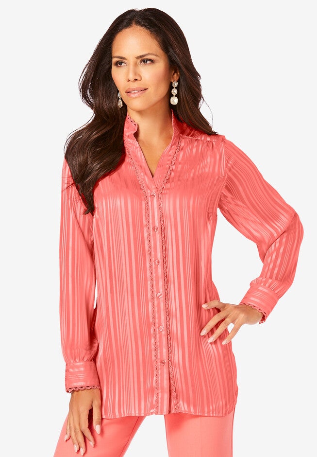 Shadow-Stripe Big Shirt, SUNSET CORAL, hi-res image number 0