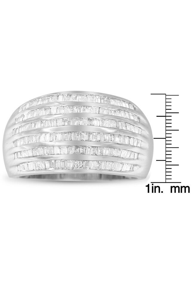 Sterling Silver Baguettecut Diamond Channel Set Domed Tapered Cocktail Ring, , alternate image number 5