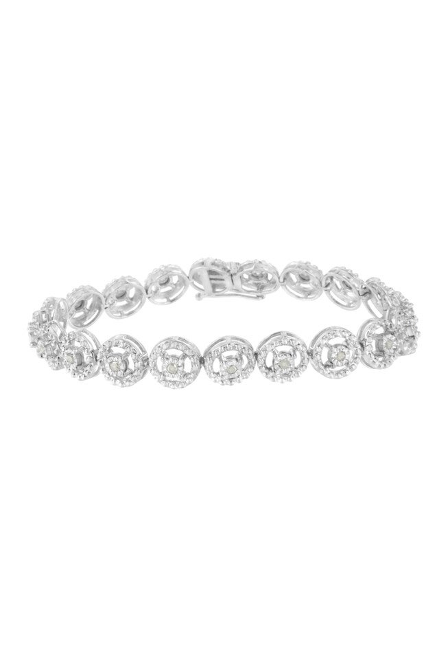 Sterling Silver Diamond Nested Circle Miracle Set Open Wheel Fashion Link Bracelet, WHITE, hi-res image number null