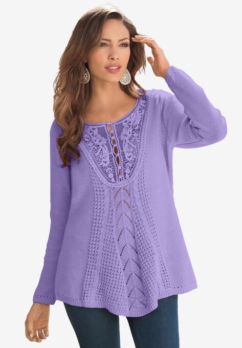 Lace Yoke Pullover, VINTAGE LAVENDER, hi-res image number null