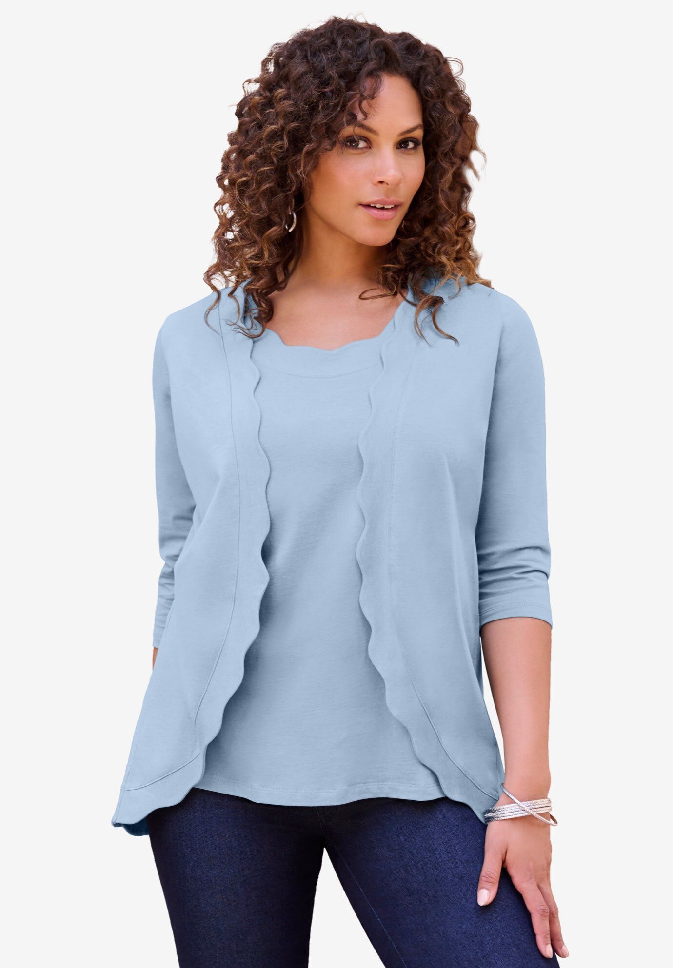 Scalloped Cardigan and Tank Set | OneStopPlus
