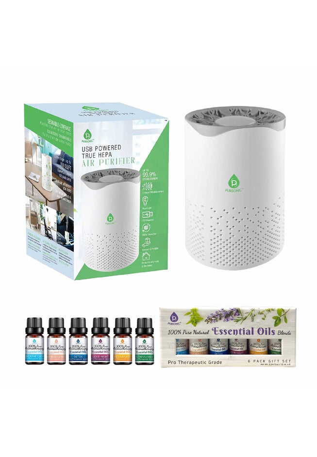 Air Purifier With 6-Pack Premium Essential Oils Collection, O, hi-res image number 0