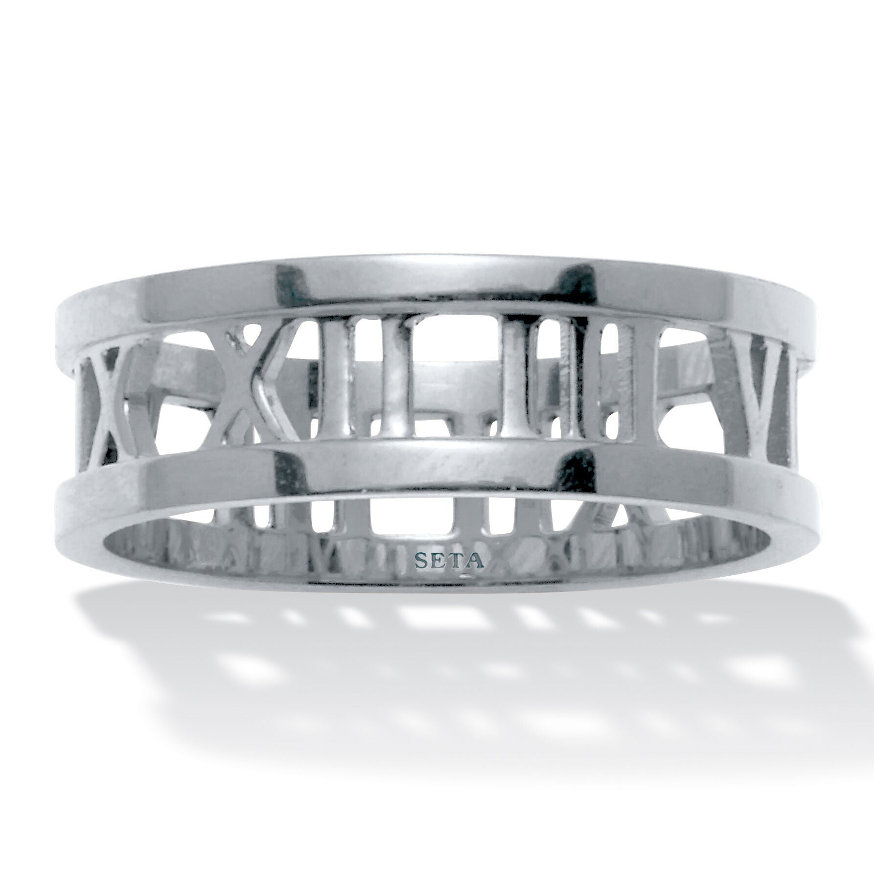 Roman Numeral Stainless Steel Ring, SILVER, hi-res image number 0