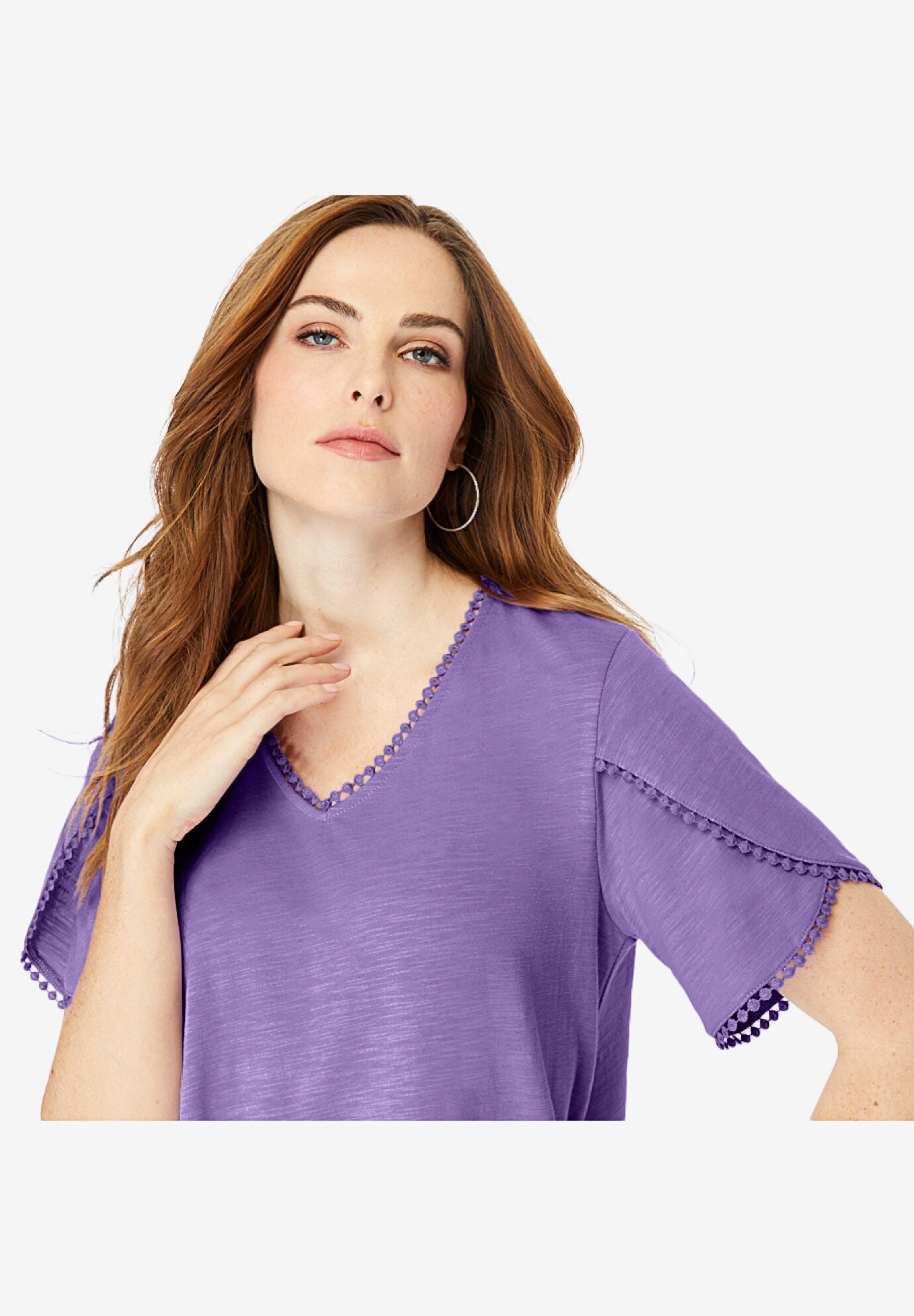 Picot-Trimmed Slub Tunic, , alternate image number 3