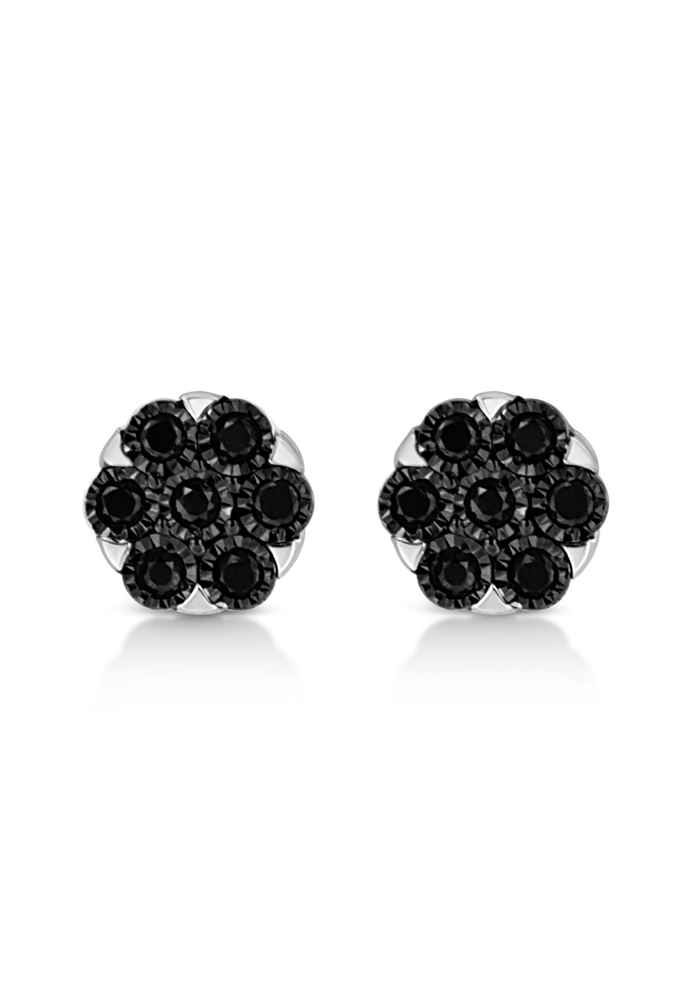 Silver 1/4 Cttw Black Diamond Cluster Flower Stud Earrings, BLACK, hi-res image number 0