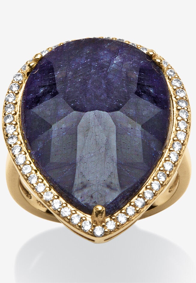 18K Gold Over Sterling Silver Sapphire And Cubic Zirconia Ring, SAPPHIRE, hi-res image number null