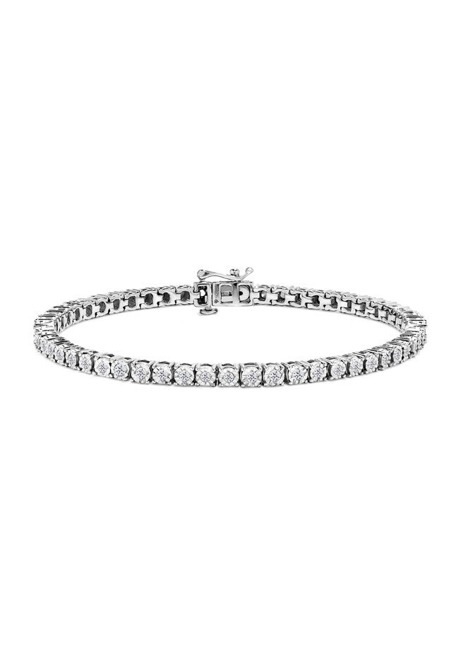 Sterling Silver Miracleset Diamond Round Faceted Bezel Tennis Bracelet 7 inches, WHITE, hi-res image number 0