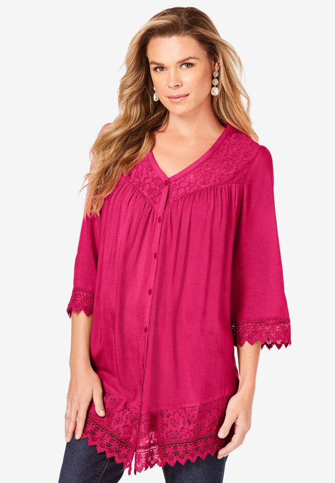 Lace Sleeve Big Shirt, PINK BURST, hi-res image number null
