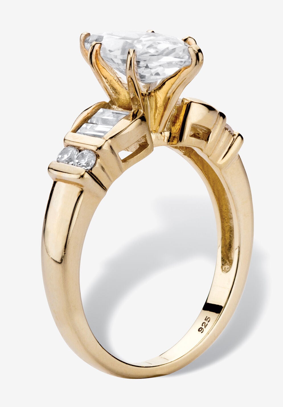 2.69 Cttw 14K Gold-Plated Silver Marquise-Cut Cubic Zirconia Engagement Ring, , on-hover image number 1