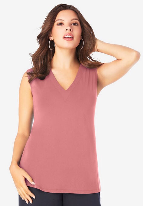 Ultrasmooth® Fabric V-Neck Tank, DESERT ROSE, hi-res image number null