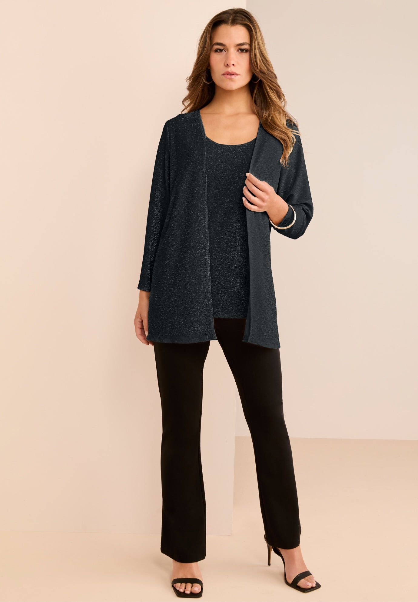 Glitter Tank Top and Cardigan Twinset, BLACK, hi-res image number 0