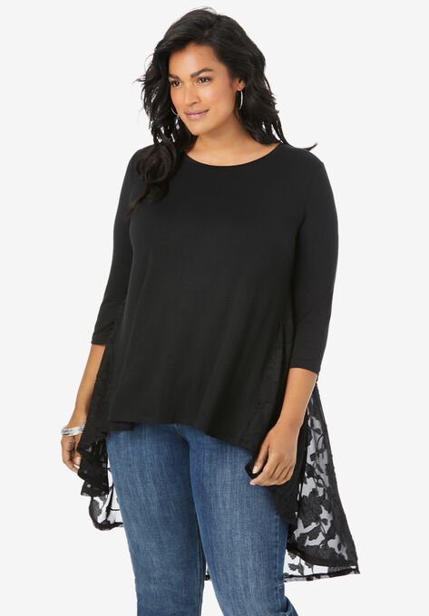 Three-Quarter Georgette-Back Tunic, BLACK, hi-res image number null
