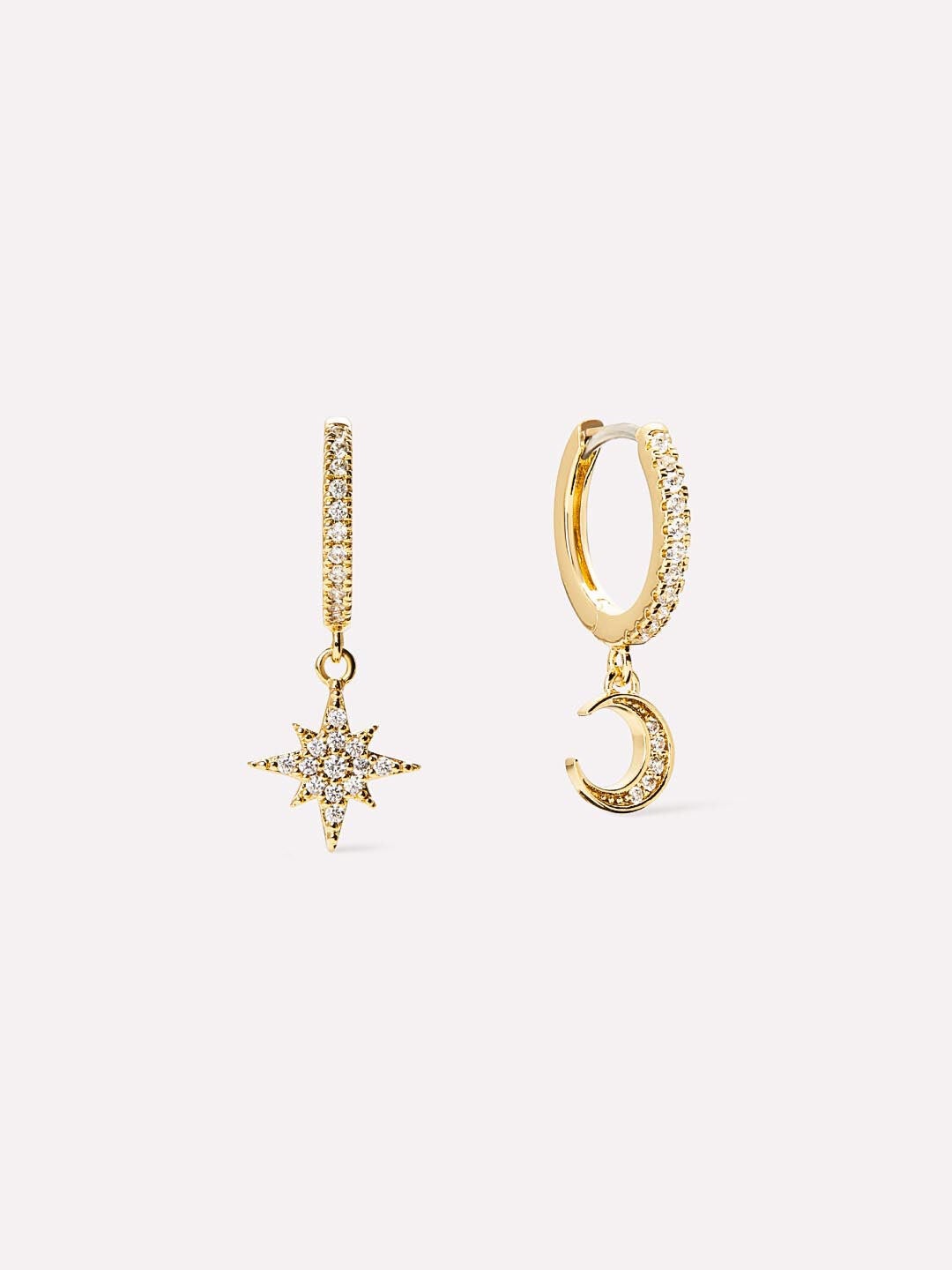 Crescent Moon Huggie Hoops - Celeste, GOLD, hi-res image number 0