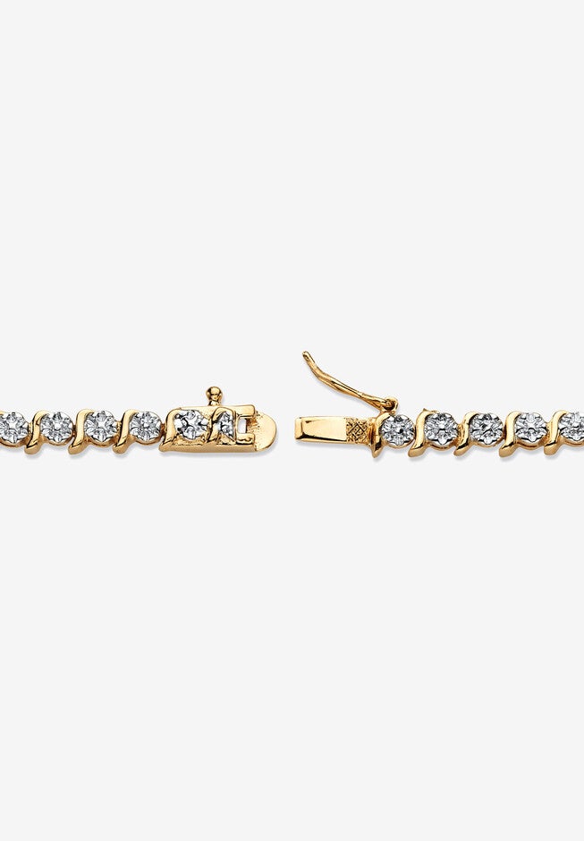 Round Diamond Accent S-Link Tennis Bracelet Yellow Gold-Plated 7.5 inches Jewelry, , on-hover image number null