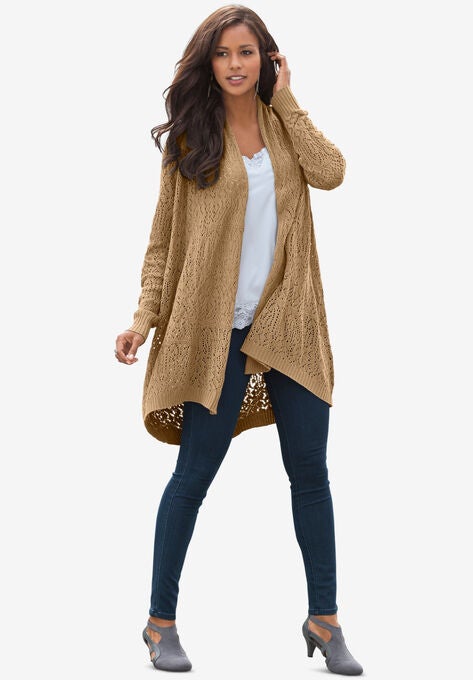 Pointelle Cardigan, SOFT CAMEL, hi-res image number null