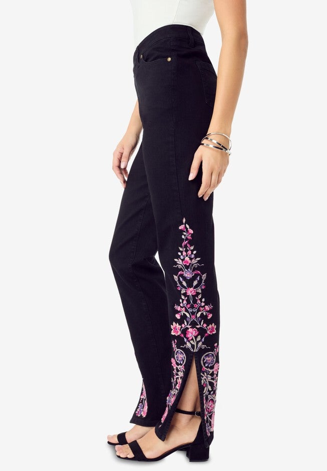 Invisible Stretch® Embroidered Split Flare-Leg Jean, BLACK VINE, alternate image number null