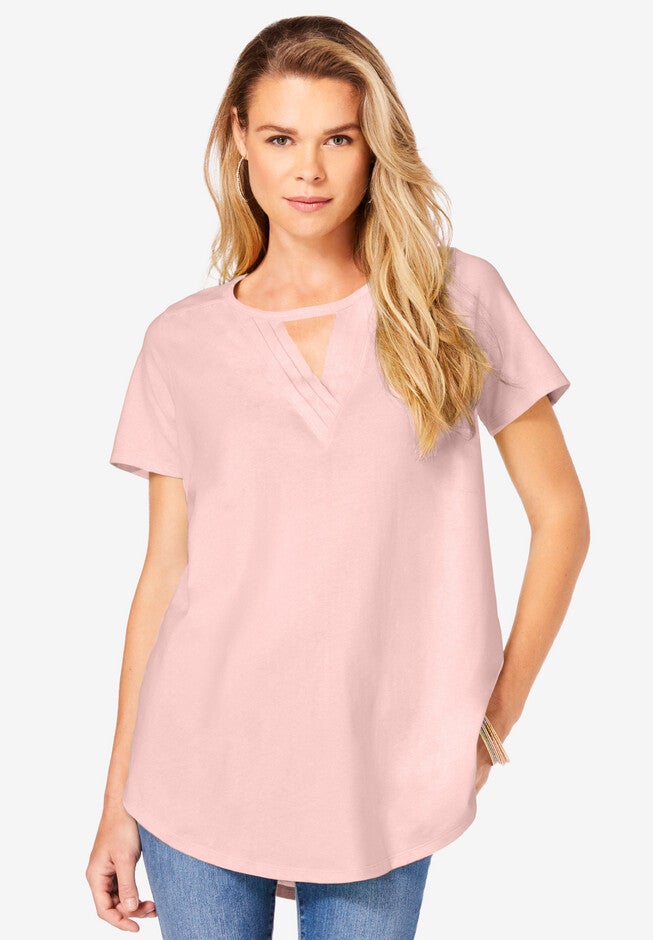 Keyhole Pleated Short-Sleeve Ultimate Tee, SOFT BLUSH, hi-res image number null