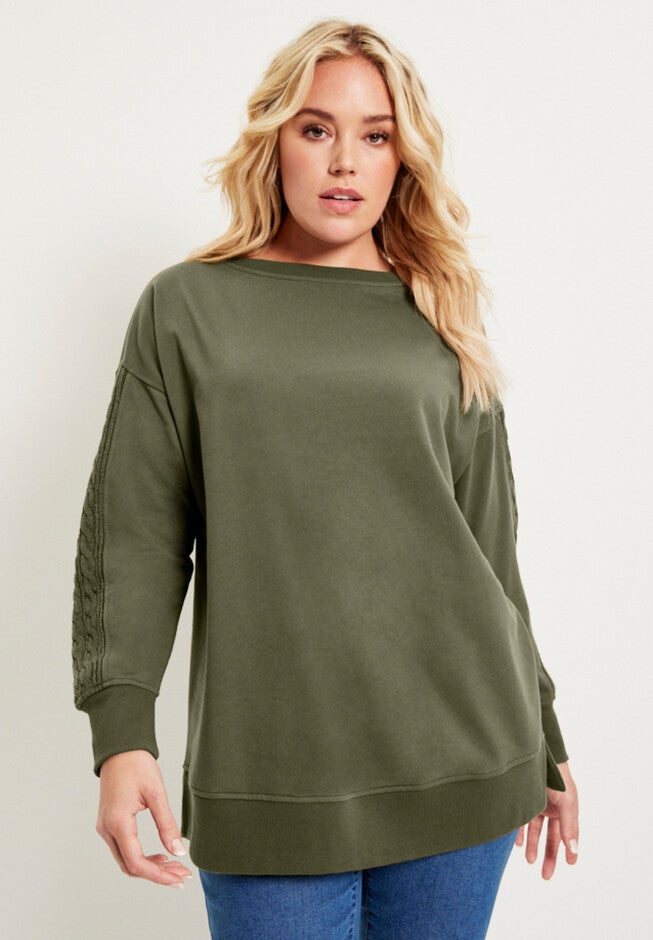 French Terry Boatneck Sweatshirt, DARK OLIVE GREEN, hi-res image number null