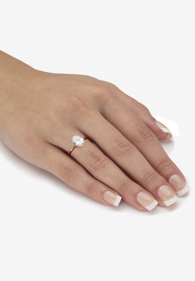2.54 Tcw Cubic Zirconia 18K Gold-Plated Oval Solitaire Engagement Ring, , alternate image number 2