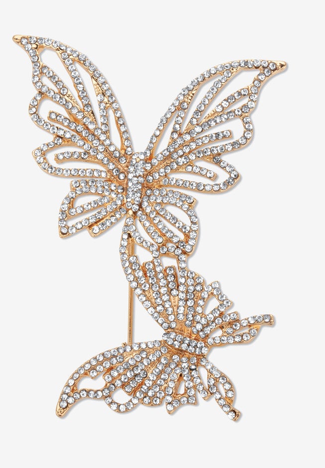 Goldtone Butterfly Pin Round Crystal, CRYSTAL, hi-res image number null