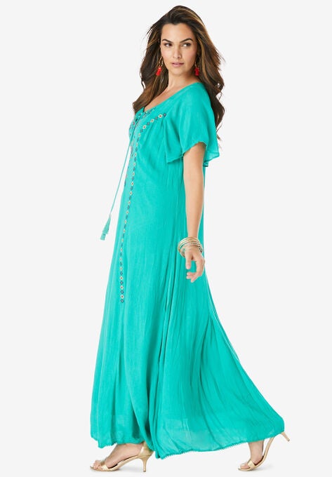 A-Line Embroidered Crinkle Maxi, , alternate image number null