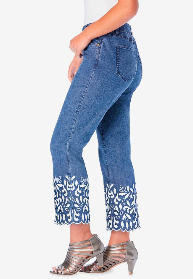 Straight-Leg Embroidered Jeans, , alternate image number null